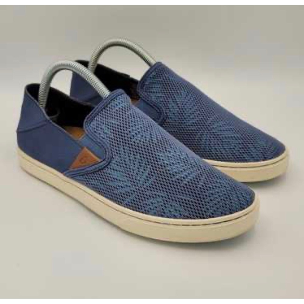 OluKai Pehuea Blue Mesh Palm Print Slip On Sneakers Womens 9